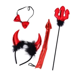 Devil Horn Cosplay Party Costume Adult Halloween Headband with Tail&Bowtie Set