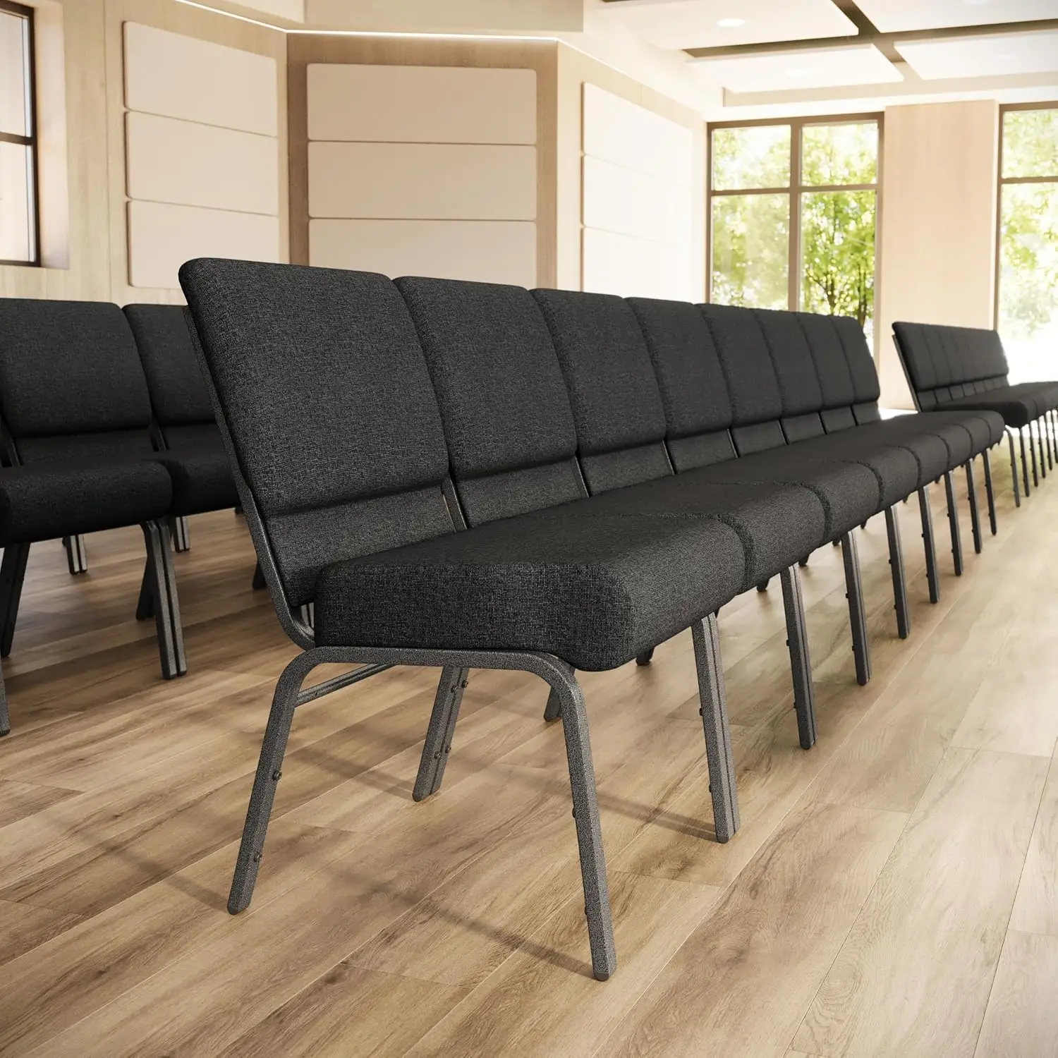 4-Pack Church Chairs, 21''W, Dark Gray Fabric, Silver Vein Frame