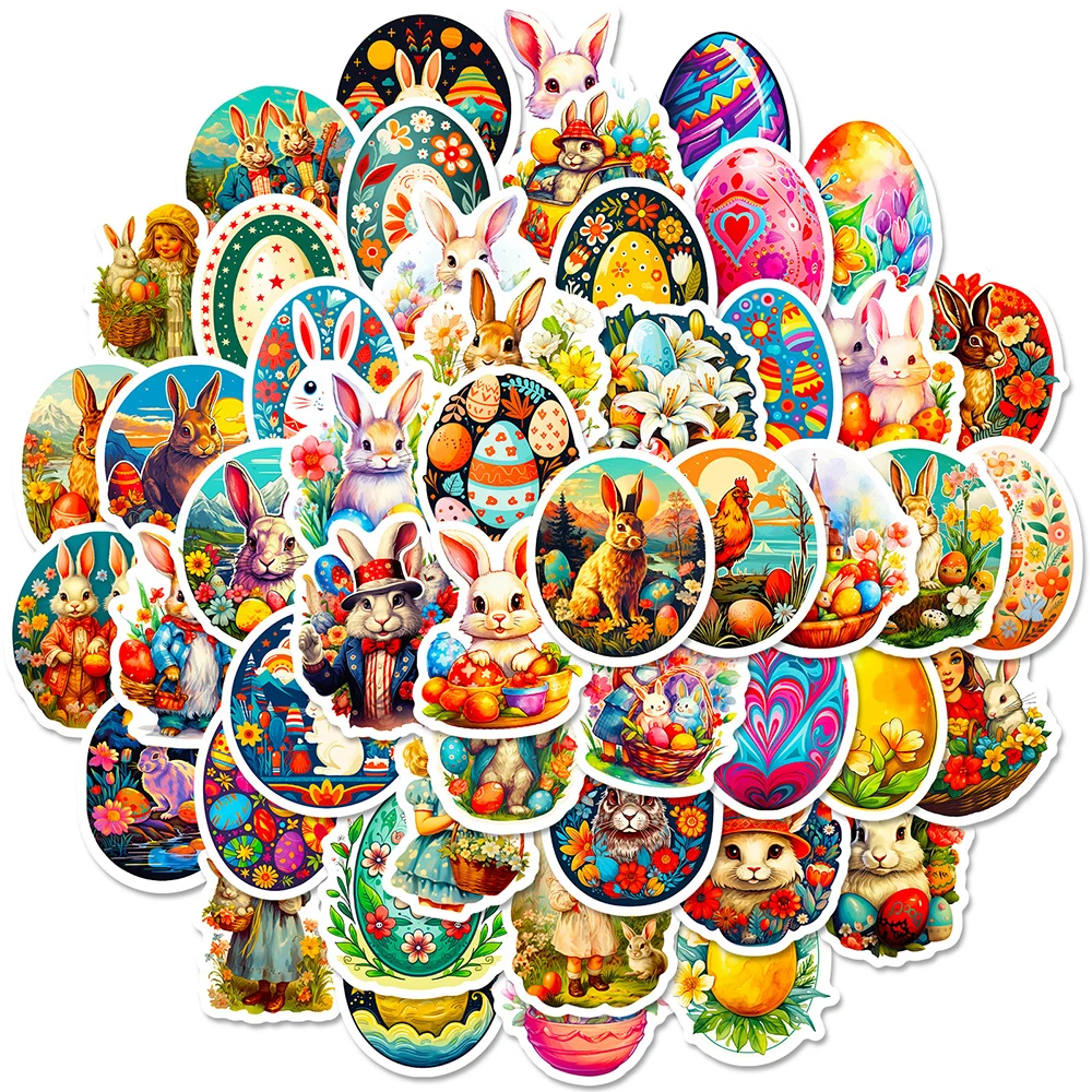 

10/30/50pcs Cute Easter Egg Rabbit Cartoon Stickers Waterproof Decals DIY Phone Case Notebook Laptop Cartoon Decal Sticker Packs