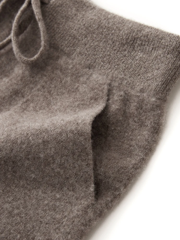 Women's Wool Pencil Pants Drawstring Elastic Waist Trousers Autumn Winter Solid 100% Merino Wool Knitted Cashmere Pockets Pants