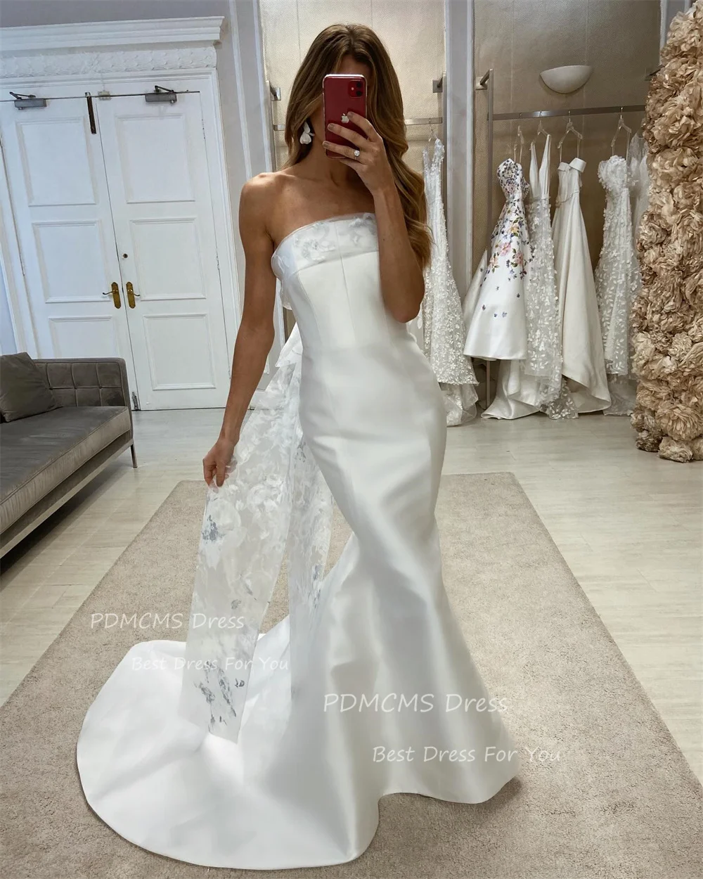 

Sexy Strapless Satin Mermaid Bridal Dresses for Bride Lace Beach Women Party Dress Formal Evening Wedding Gown vestido de noiva