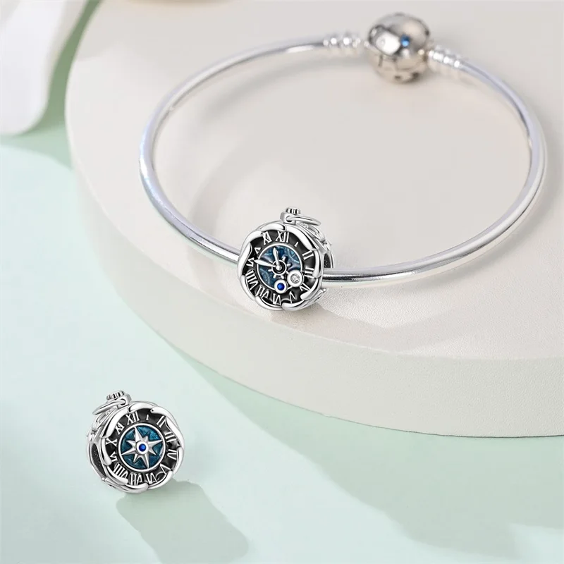 925 Sterling Silver Charms Bead CZ Zircon Retro Pocket Watch Dangle Fit Original Bracelet DIY Women Jewelry Gift - view 3
