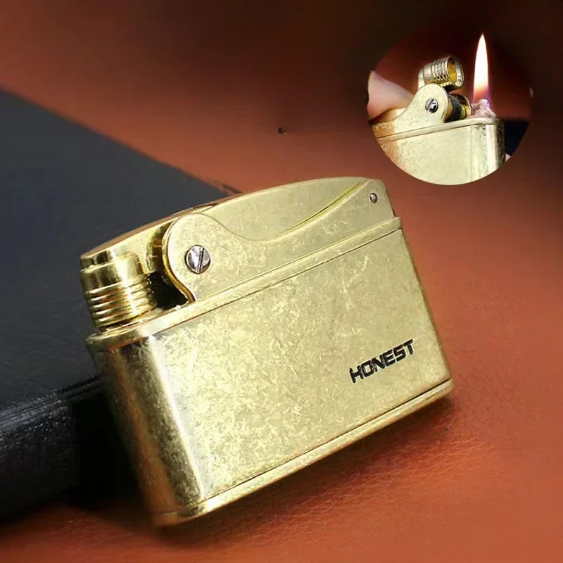 

Honest Genuine Brass Push-button Ignition come on Lighter Retro Mechanical Smoking Tool Gift 2 Options