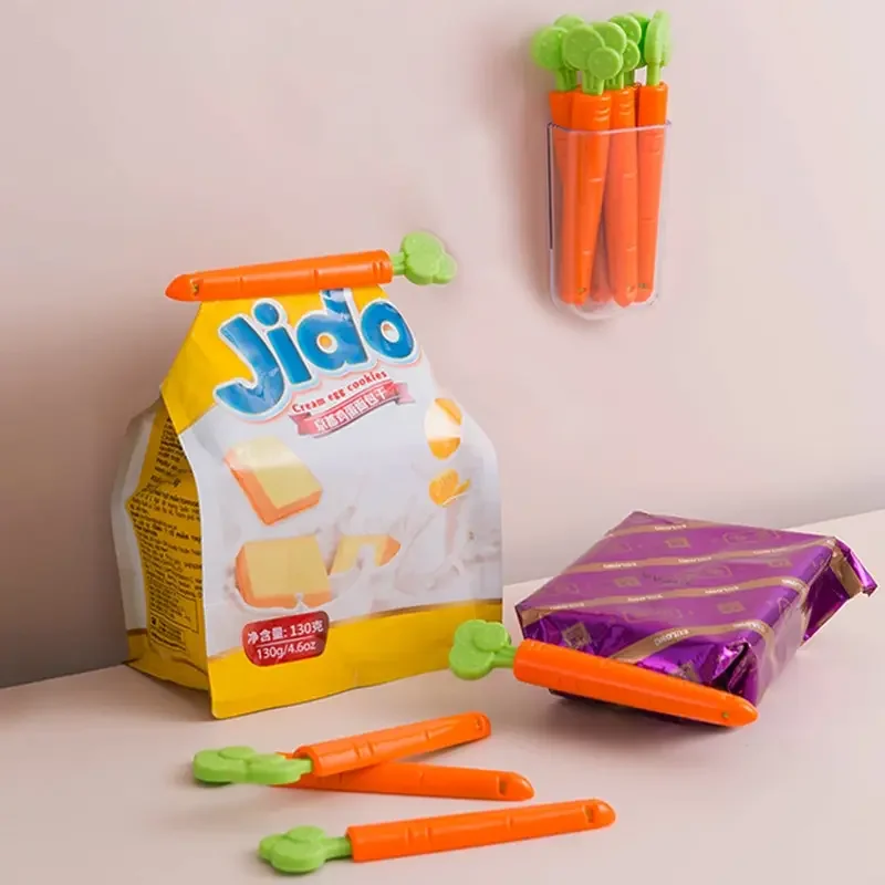 

5pcs Bag Clips Portable Food Snack Bag Sealing Clamp Carrot Shape Food Fresh Keep Organizer Sealing Clips Kitchen Storage Tools