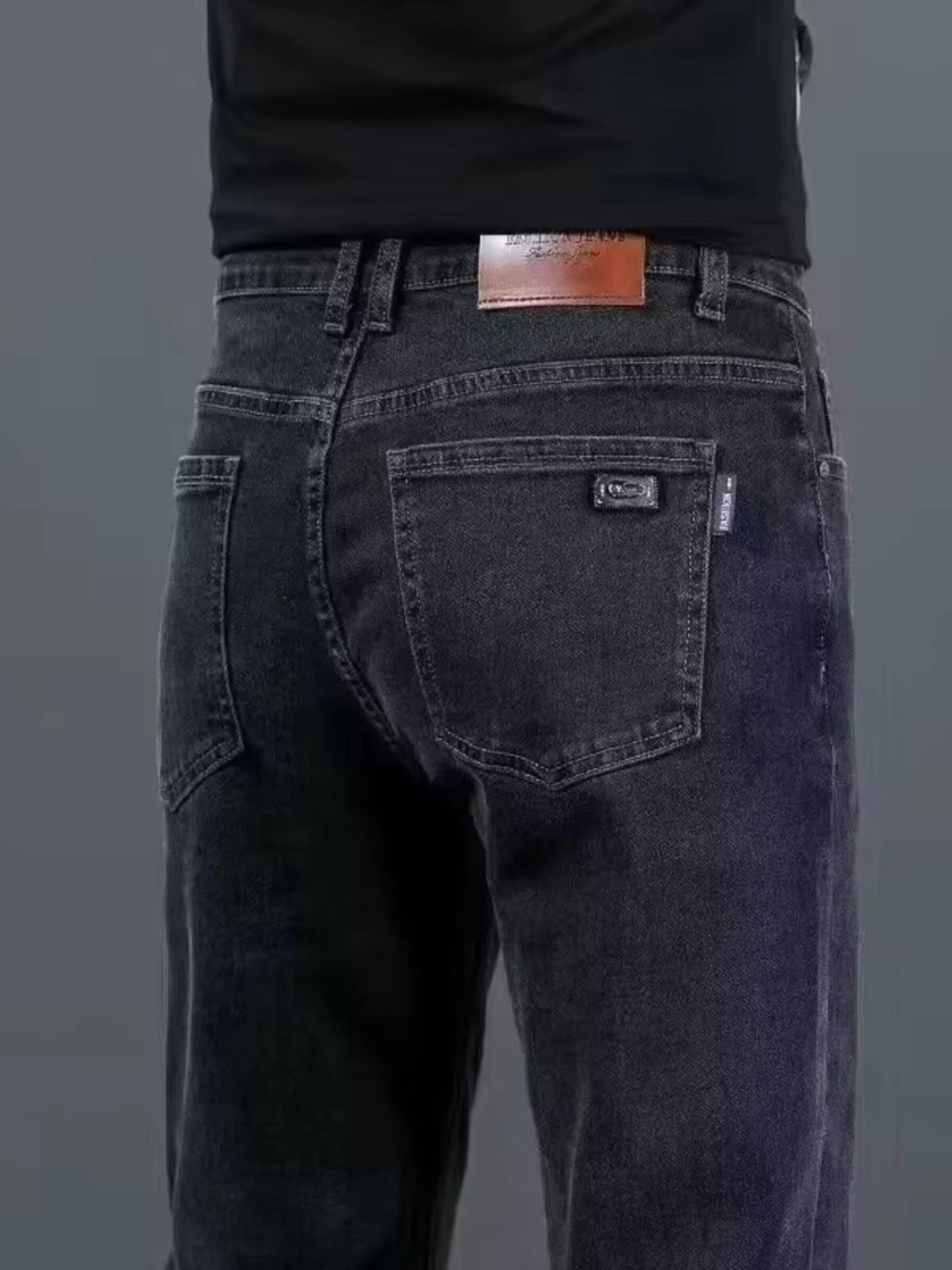 

Высококачественные эластичные свободные прямые мужские джинсы больших размеров, повседневные деловые длинные брюки из хлопкового стрейч-денима для осени и зимы