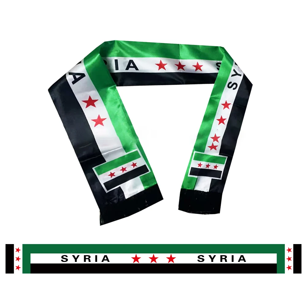 15x135cm Syria Lightweight Flag Printed Triple Knit Polyester Custom banner Scarf The Syrian Arab Republic  three Star Banner