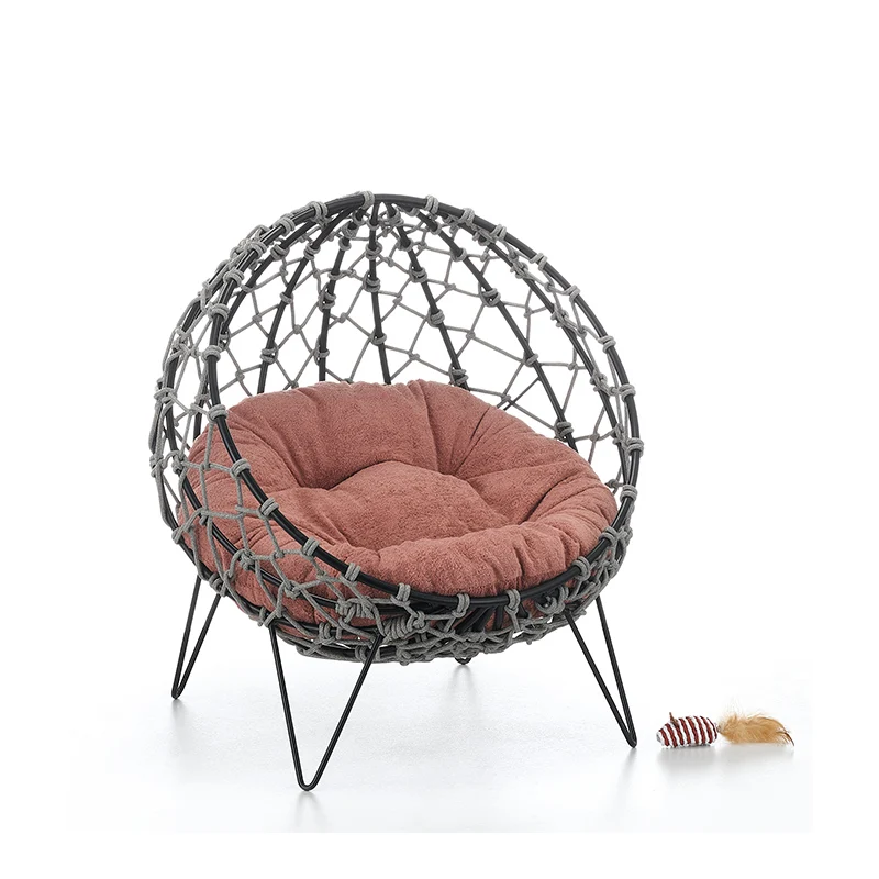 Hand Made Wicker Warm Comfortable Modern Cat Bed Basket Swinging Pet House Nest for Small Dog Cat with Cushion