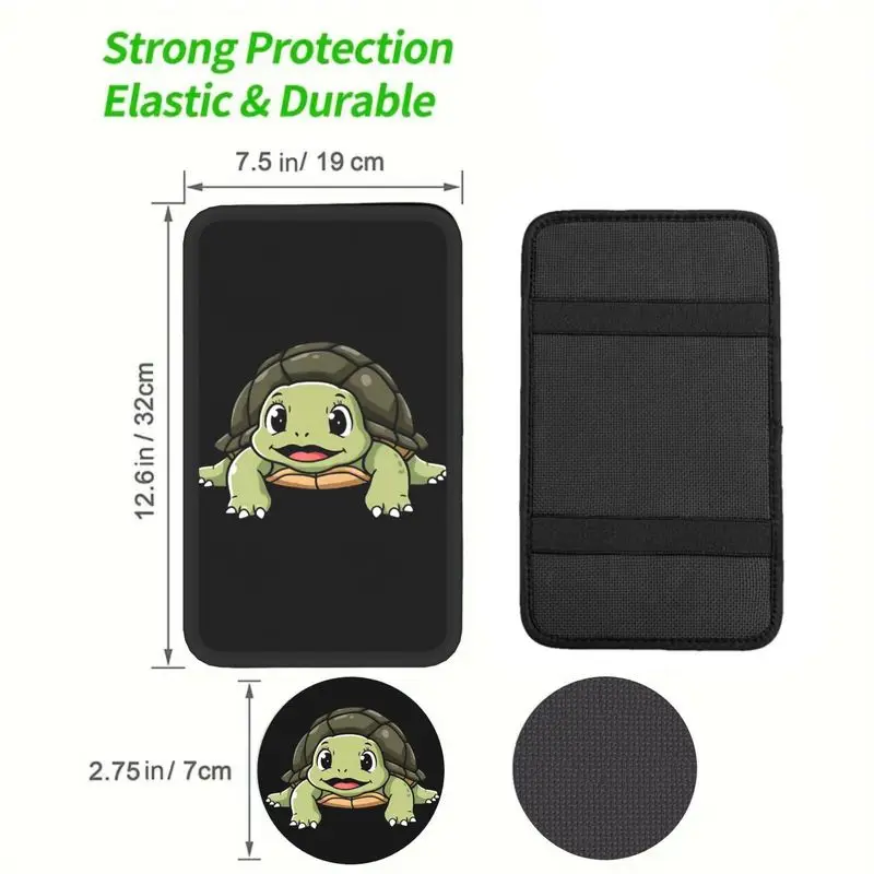 1Pc Car Armrest Cover + 2Pcs Cup Coasters - Cute Cartoon Turtle Car Interior Set