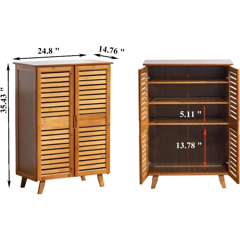 Bamboo Shoe Cabinet, Widen   Storage Cabinet,   Cabinet with 2 Doors for Entryway, 4 Tier   Storage Cabinet for Closet