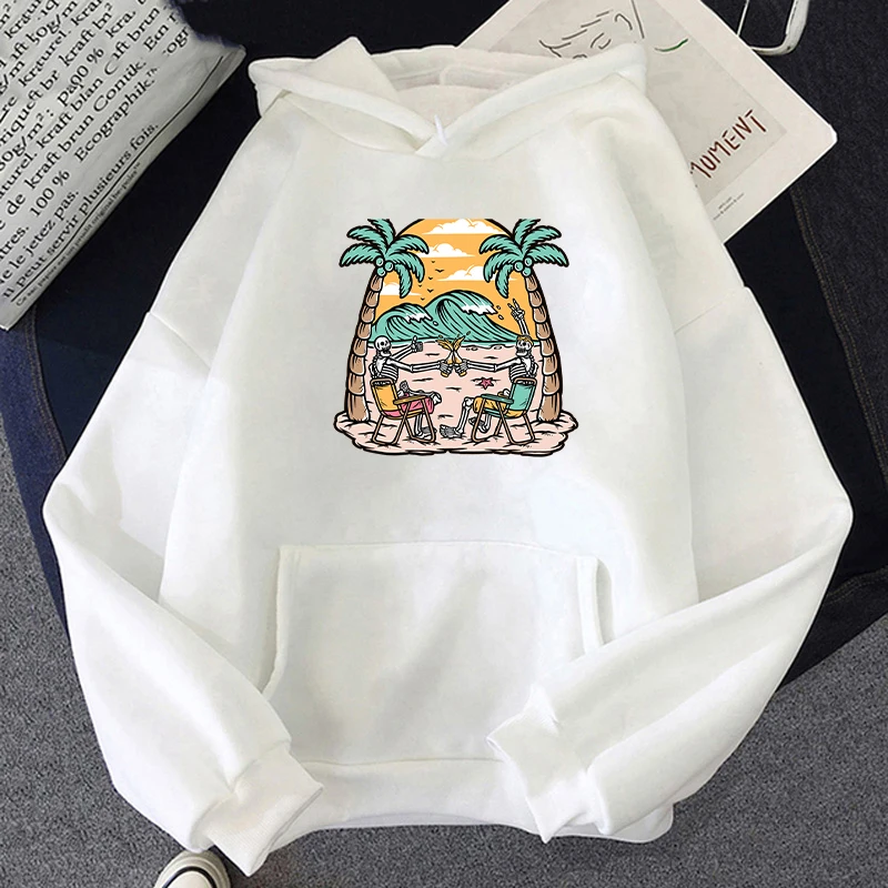 

Skeleton Palm Beach Printed Street Hoodies Fashion Kpop Print Hoodie Men Autumn Loose Sweatshirt Male Streetwear Clothes