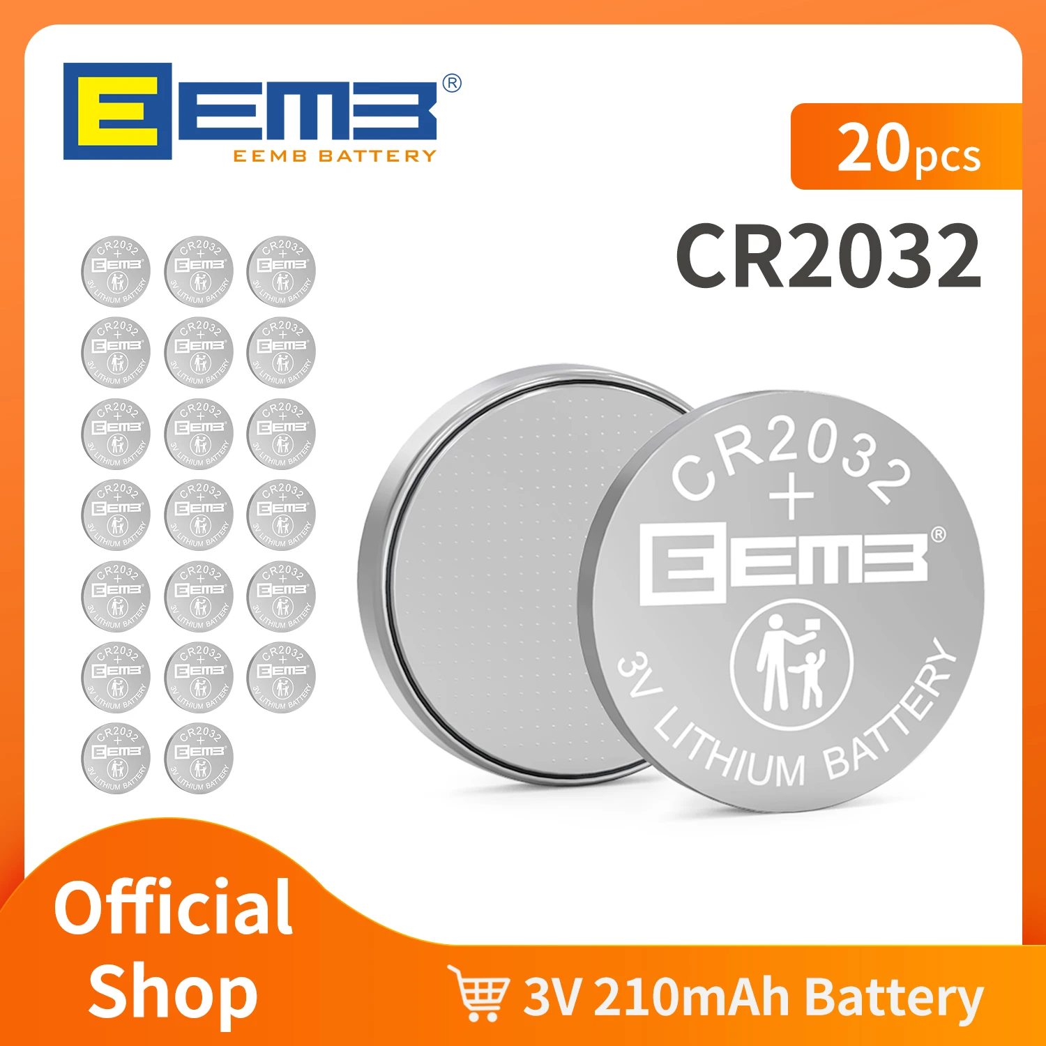 20PCS EEMB CR2032 3V 210mAh Button Battery Lithium Battery Non-Rechargeable Coin Cell Batteries for Watch Calculator  Car Key