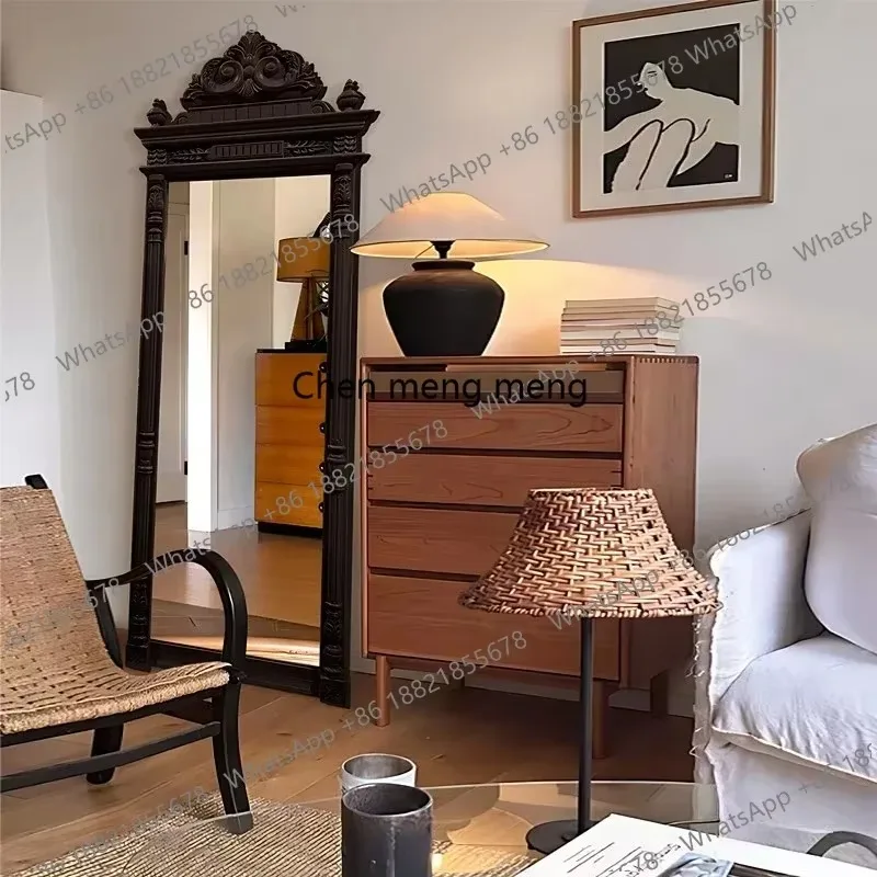 K153 Hall Black Frame Mirror Universal Girls Floor Nordic Bedroom Wall Mirrors Full Body Gothic Apartment Espejos De Piso Home D