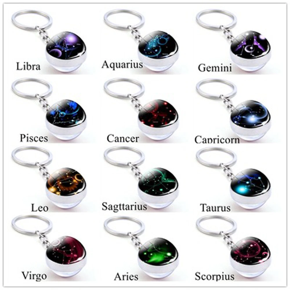 Birthday Gift Libra Scorpio Leo Jewelry Glass Ball 12 Constellation Keychain Zodiac Keychain Key Rings image 6