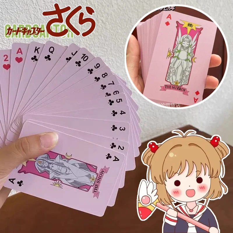 Cute Kawaii Cartoon Cardcaptor Sakura Pink Clow Card Playing Cards Game Animation Collection Card Game Props Toys Birthday Gift