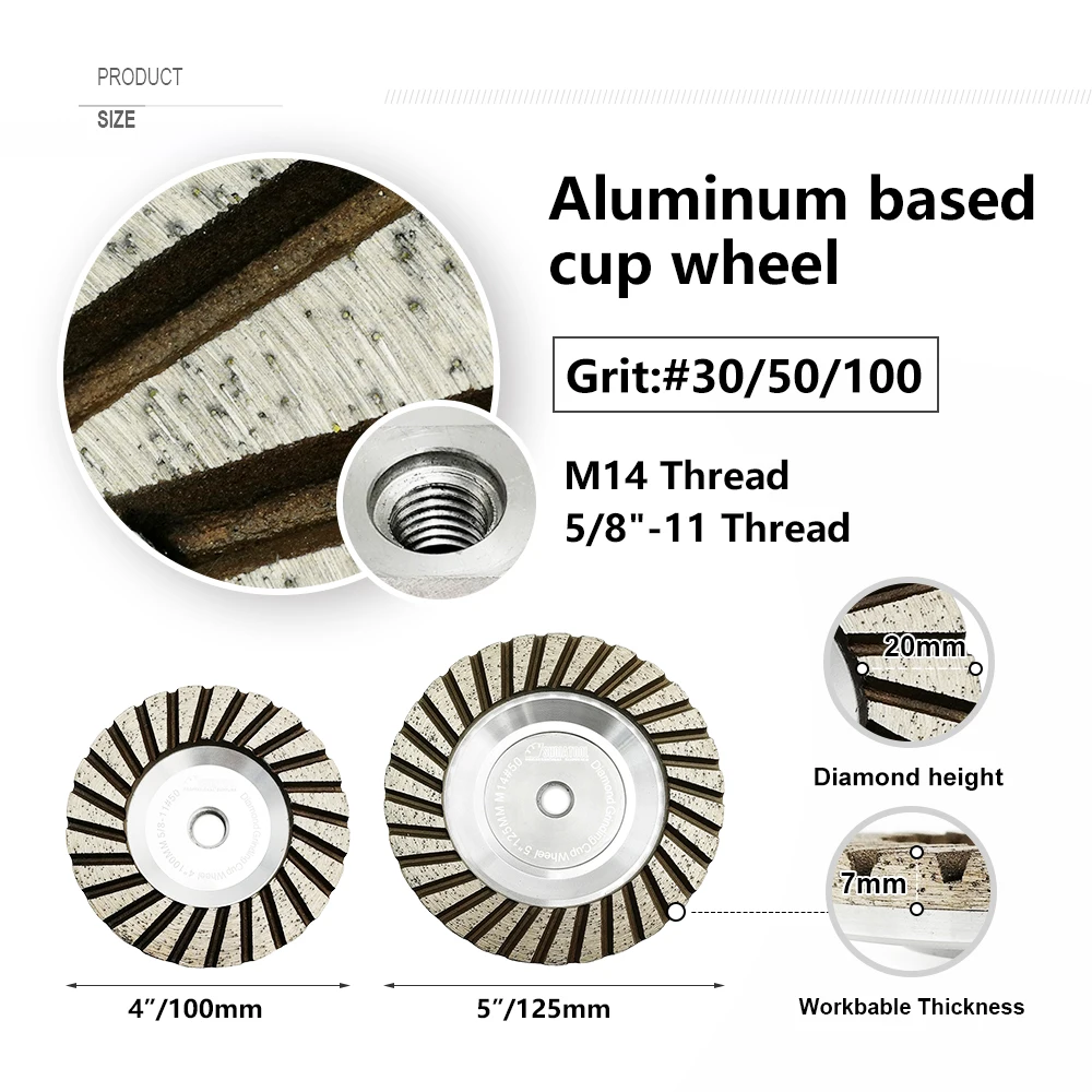 SHDIATOOL 1pc 100/125mm Diamond Grinding Cup Wheel Aluminum Based M14 or 5/8\