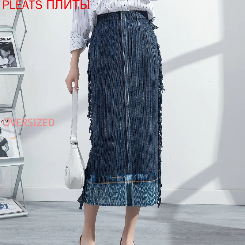 

Pack Hip Skirt New Women's Fashion Large Size Casual Elastic Drape Mid-length Pleated Skirt PLEATS Ropa Mujer Jupe Femme