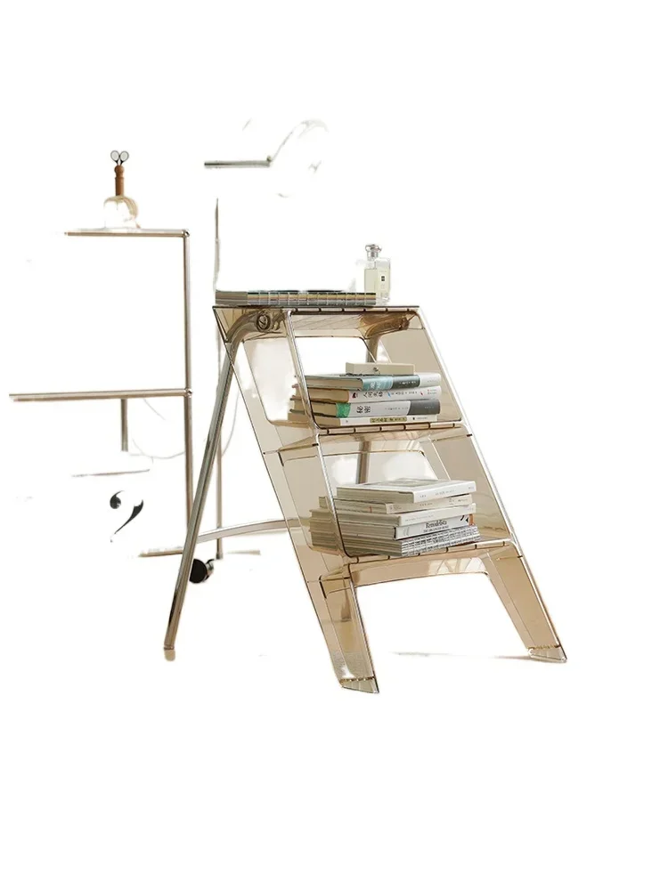 High Quality PC Plastic Clear Acrylic Crystal Upper Transparent Step Ladder Household Three Ladder Multifunction Pedal Non Skip