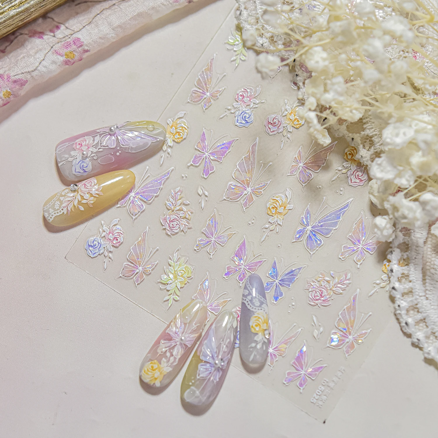 Tomoni 5D Embossed Luxury Butterfly Nail Art Stickers Multicolor Color Ribbon Nail Art Supplies Y2K Tulips Sticker Nail Decals