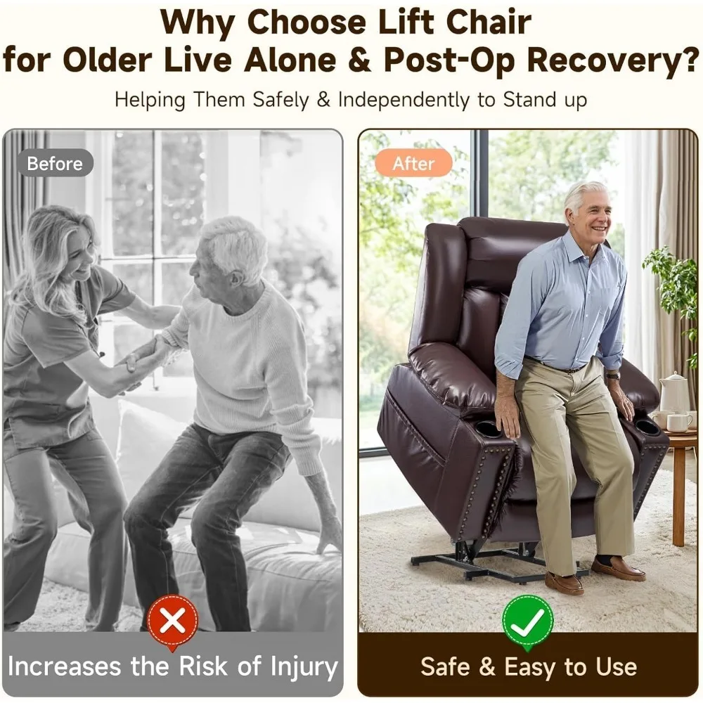 Large Power Lift Chairs Recliners for Elderly with Heated and Massage Overstuffed Adjustable Lift Chairs