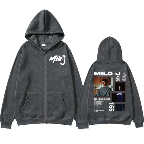 Imagen 2 del producto Rapero Milo J 166 álbum Tour cremallera sudaderas con capucha hombres mujeres moda estilo Hip Hop calle sudadera chaqueta Casual polar con cremallera Sudadera con capucha