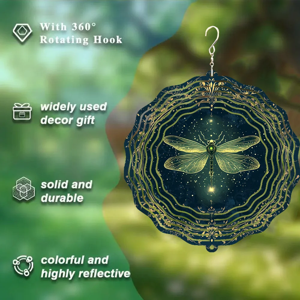1pc of Exquisite Dragonfly Print Wind Chime, a 3D Metal Spinning Wind Chime with a 360° Rotating Hook, Creating a Dynamic