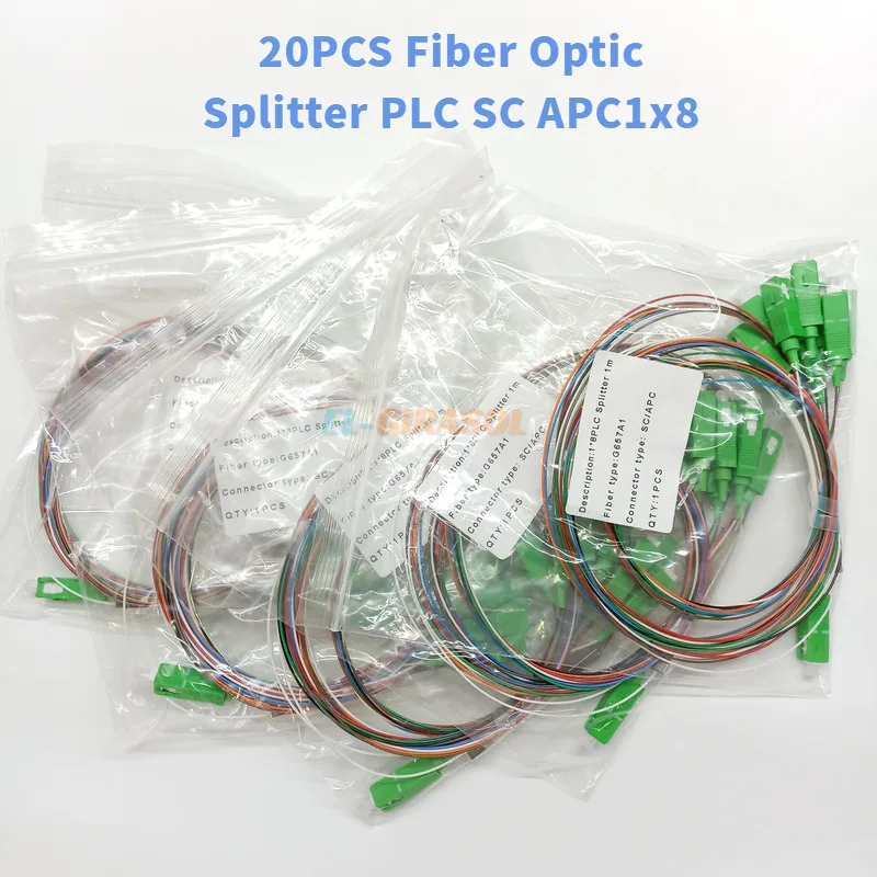 

20PCS Fiber Optic Splitter SC APC PLC 1x8 Color/ White Splitter Micro Separator Fiber Optic Splitter 0.9mm 1x8 Single Mode FTTH