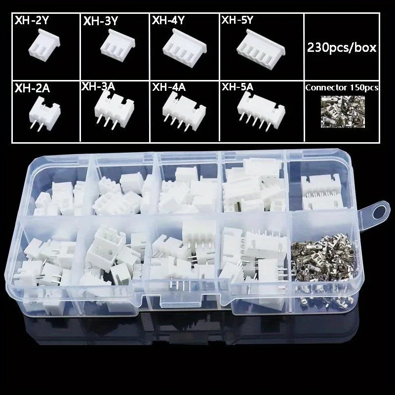 230pcs/box JST connector wire connector adapter kit XH2.54 2p 3p 4p 5p pin 2.54mm spacing terminal kit/housing/pin connector
