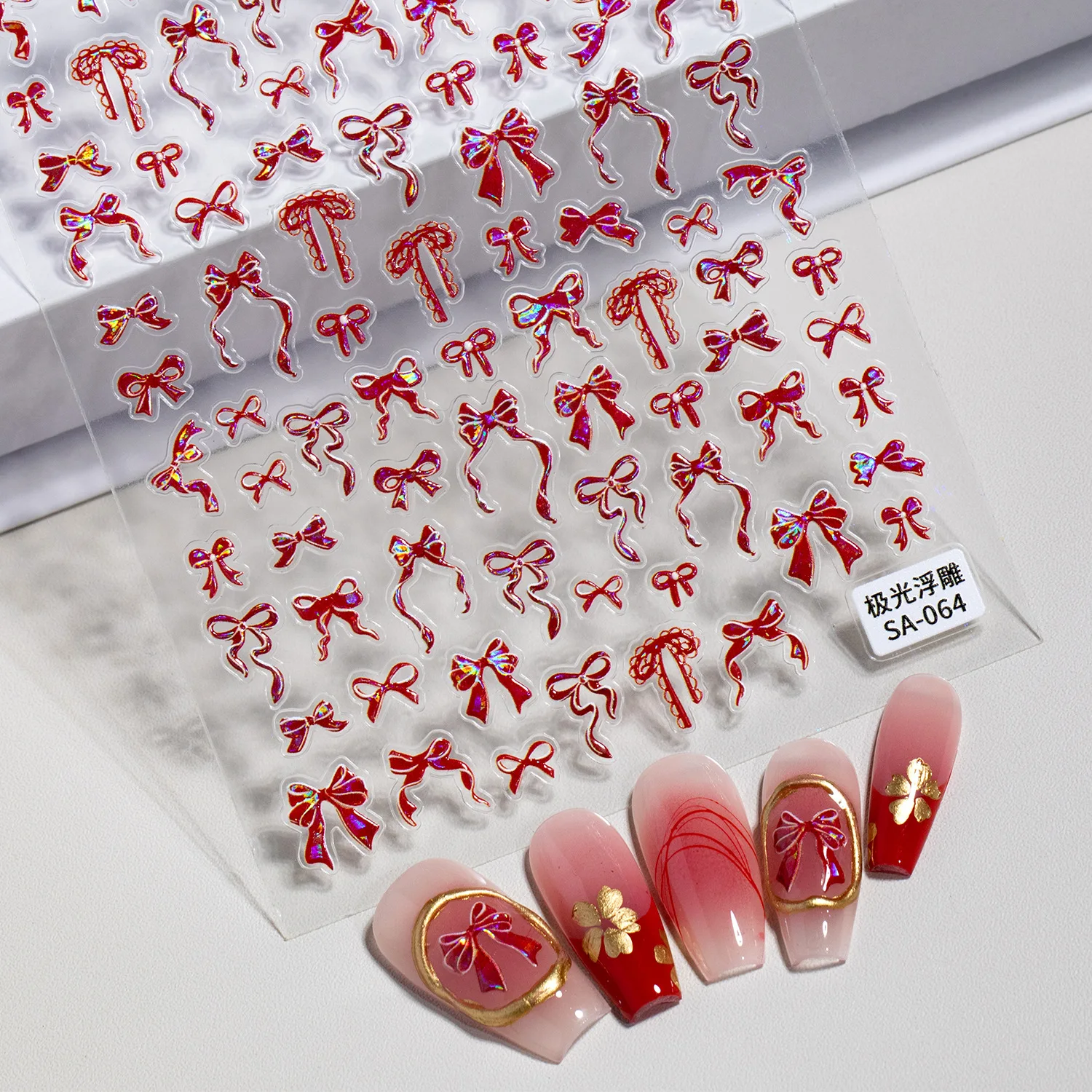 2 قطعة 5D تنقش مسمار ملصقات فنية السنة الصينية الجديدة أورورا الأربطة الحمراء Bowknots المتزلجون مسمار ملصقات زينة للتقليم