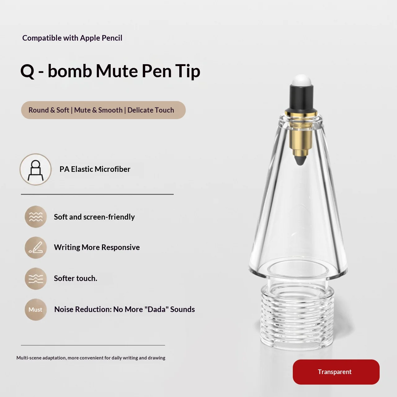 1/2PCS Replacement Tips Compatible with Apple Pencil, Silent Q-Elastic Nibs, iPad Accessories