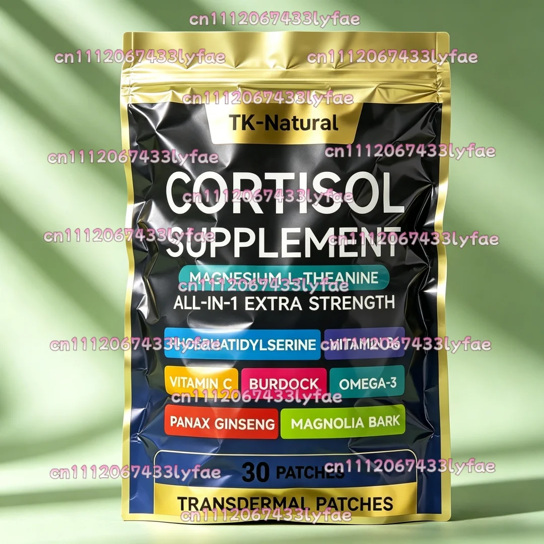 30 Patches Cortisol Transdermal Patches with Magnesium L-Theanine for Stress Relief, Sleep Support