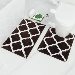 Olanly Bathroom Bath Mat Set 2 Pcs Absorbent Shaggy Shower Rug Decor Non-Slip U-Shaped Foot Mat Ultra Soft Plush Toilet Carpet