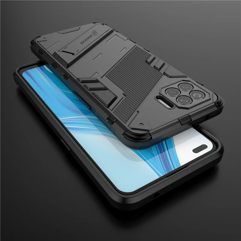 For Oppo Reno 4 Lite Case Shockproof Silicone Bumper Holder Stand Armor Hard Back Cover Reno 4 Lite Phone Case For Reno 4 Lite