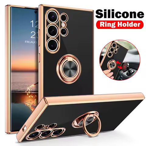 Magnetic Ring Holder Silicone Case For Samsung Galaxy S24 S25 S23 S22 S21 S20 Fe Plus Note 20 Ultra Shockproof Phone Cover Funda