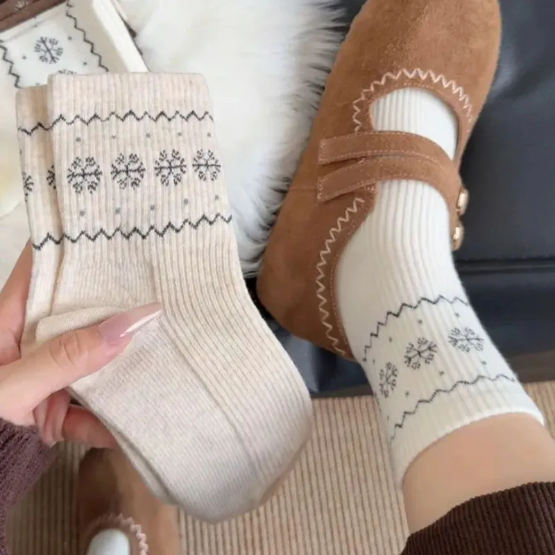 

Осень-зима, женские носки с простым узором, повседневные однотонные мягкие теплые чулки во французском стиле, домашние напольные носки с ворсом
