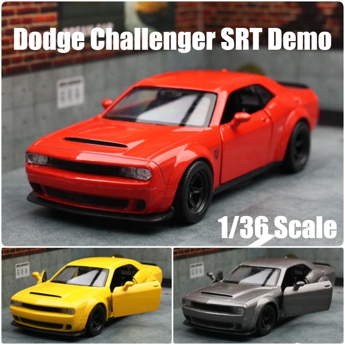 1/36 Dodge Challenger SRT Demo Toy Car RMZ CiTY Diecast Miniature Super Vehicle Model Pull Back Collection Gift For Boys Kid