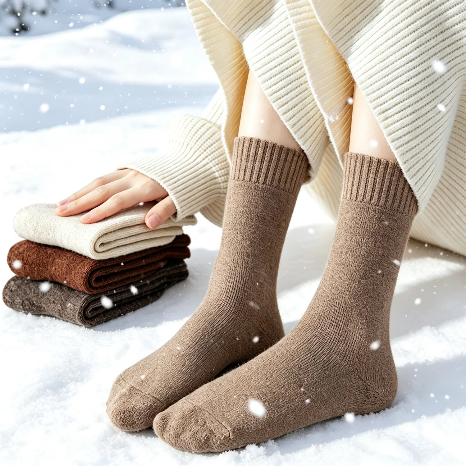 1/5 pair random - women's thick and soft warm socks for autumn and winter, suitable for outdoor and daily wear