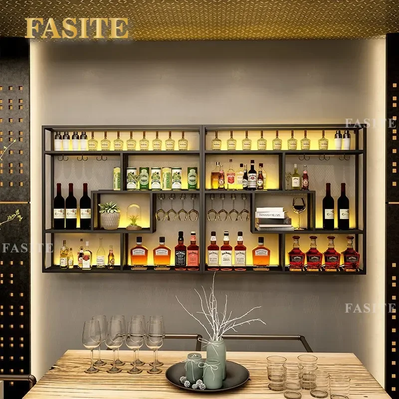 For Wall Mounted Wine Rack Clear Acrylic Bar Shelf Luminous Wrought Iron Wine Display Cabinet Restaurant Counter Home Decor