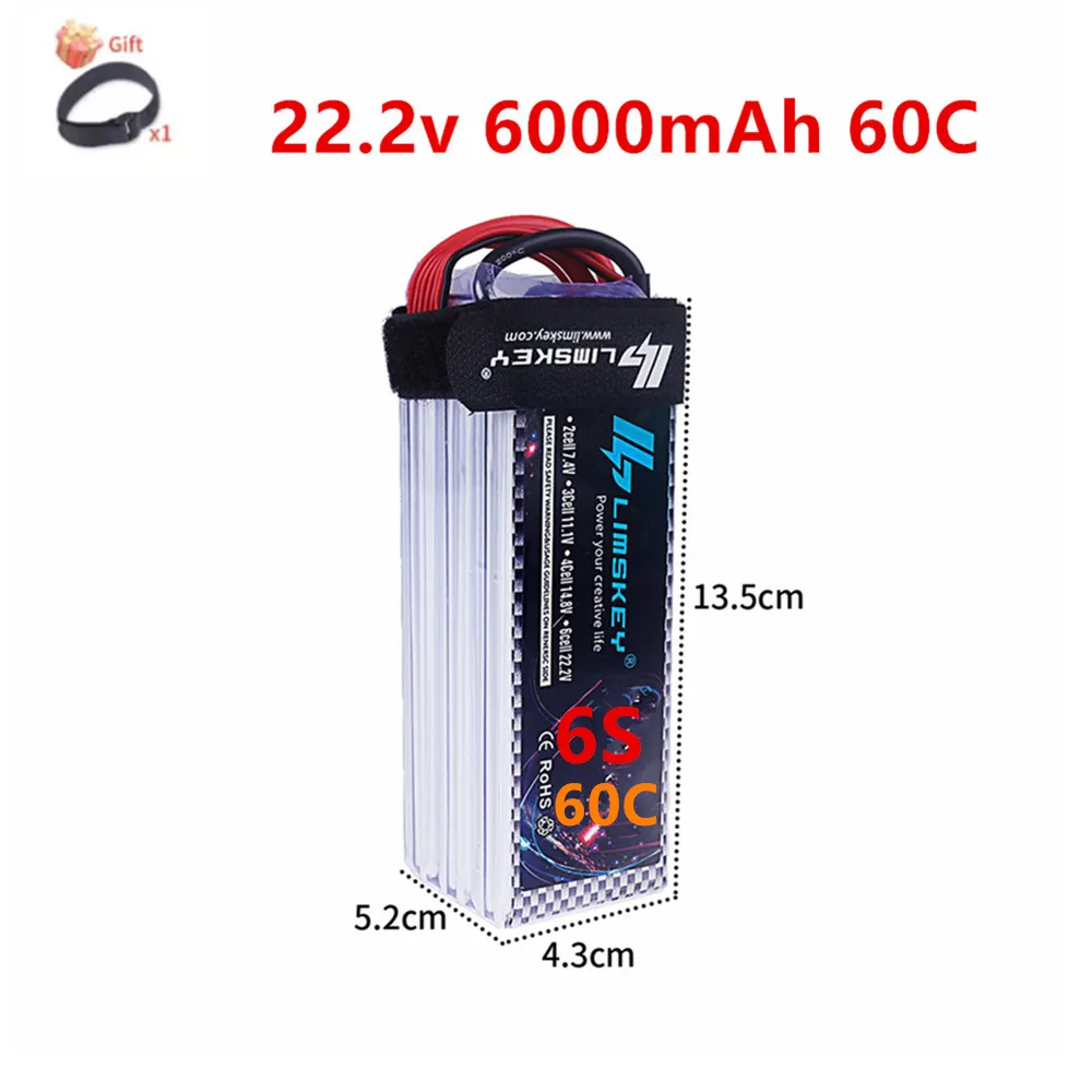 Batería 22.2V 6000mAh 60C Lipo battery For RC Off-road Racing Car,Vehicle, Airplane Quadcopter 6S 22.2V Battery