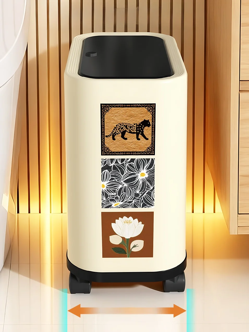 

Bathroom Trash Can Large Capacity Covered Fitting High Aesthetic Value Living Room Wheel Mounted Home Use Waste Bin