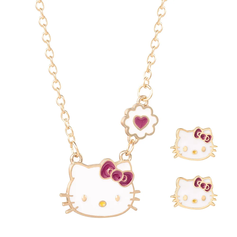 Collana Anime hellobyke New Sanrio Cat collana orecchini Advanced Sense ciondolo collare catena accessori per bambini Set regalo