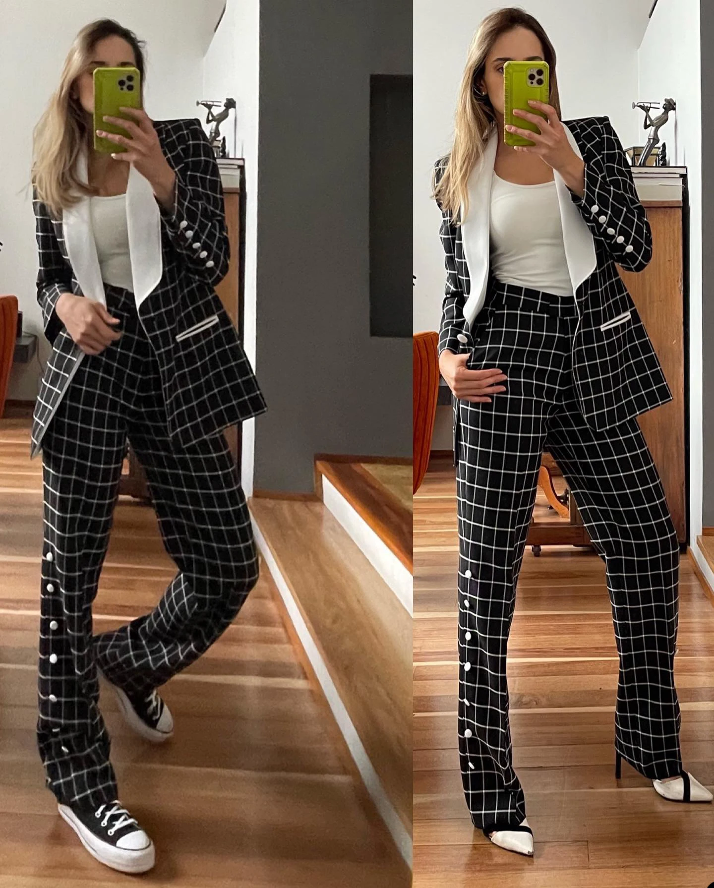 Checked Women Pants Suits 2 Pcs Plus Size Fashion Black And White Shawl Lapel Blazer Jacket Suits Casual Formal Wear Custom Made