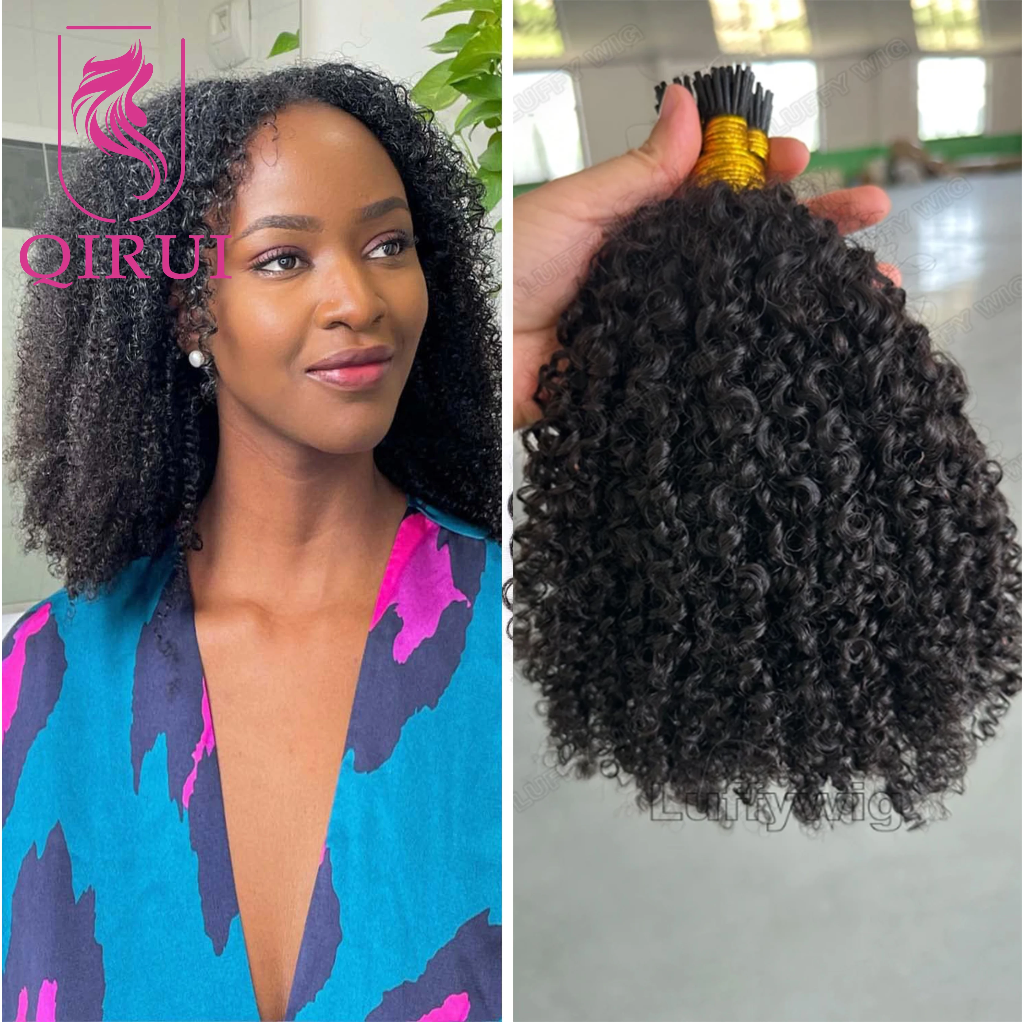 Afro Kinky Curly I Tip Hair Extensions Microlink Human Hair Extensions Brazilian Double Drawn Full Ends I Tip Hair Extensions