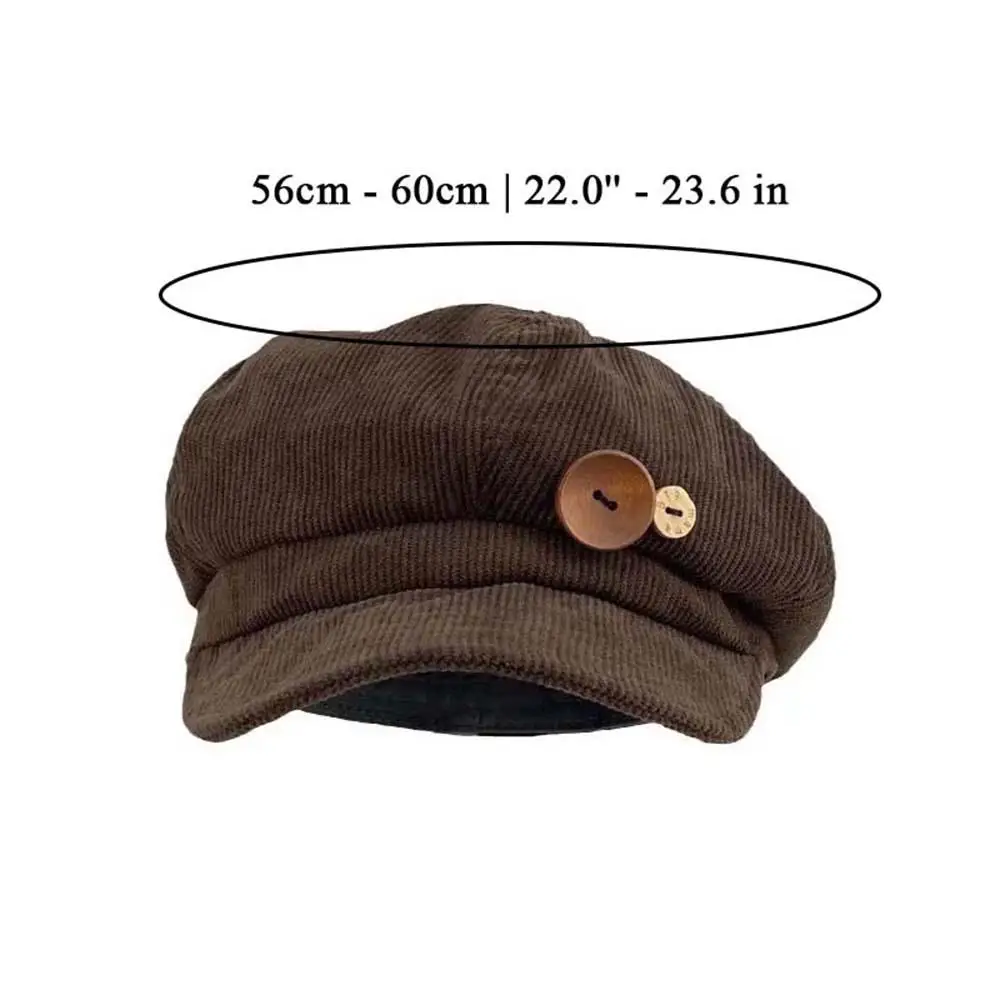 Boina de pana con doble botón, gorro de periódico para mujeres y niñas, gorros octogonales cálidos a prueba de viento para otoño e invierno, sombrero de pintor coreano informal
