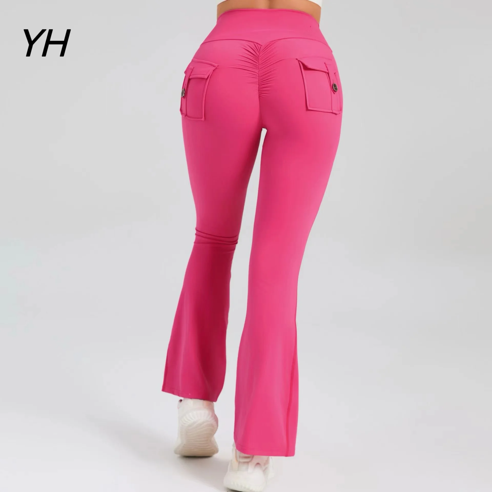 

New Sport Scrunch Legging Pants Raises Butt Women High Waist Cargo Pants with Pocket Gym Trousers Flare Leggings for Fitness