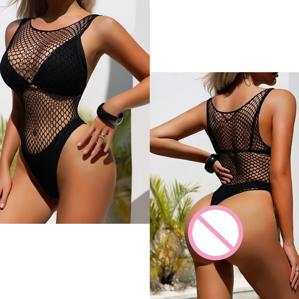 Women's Fishnet Bodysuit Costumes Club Party Wear Erotic Mesh Hollow Out See Through Jumpsuit Sexy Transparent One-Piece Tight