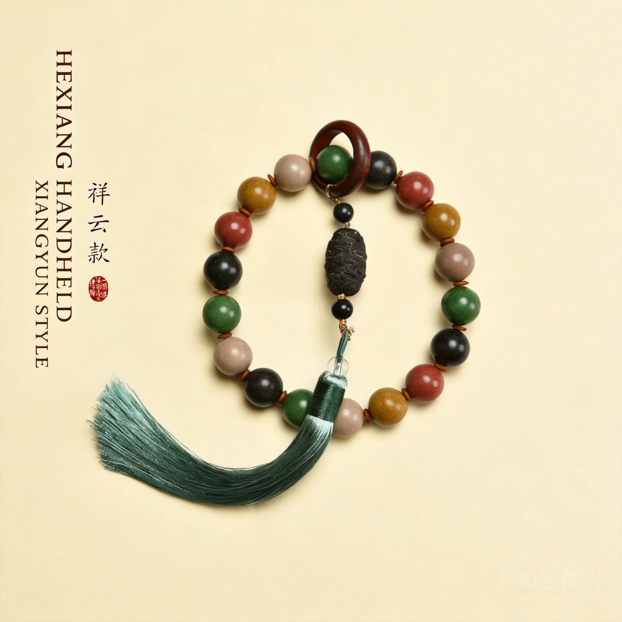Chinese Style Five Elements 15/18mm Natural Herbal Incense Beads Prayer Mala Auspicious Cloud Tassel Good Luck Blessing Wealth
