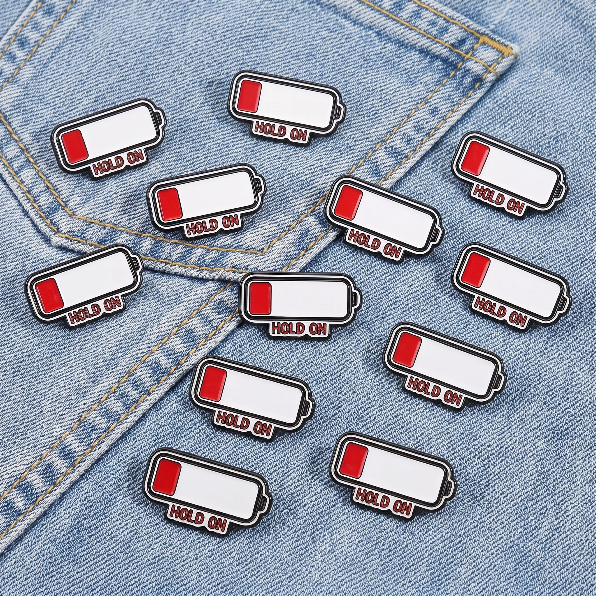 Funny Low Power Battery Enamel Pin Hold on Letter Brooch Cute Metal Badge for Backpack Hat Clothes Decor Accessory Gift