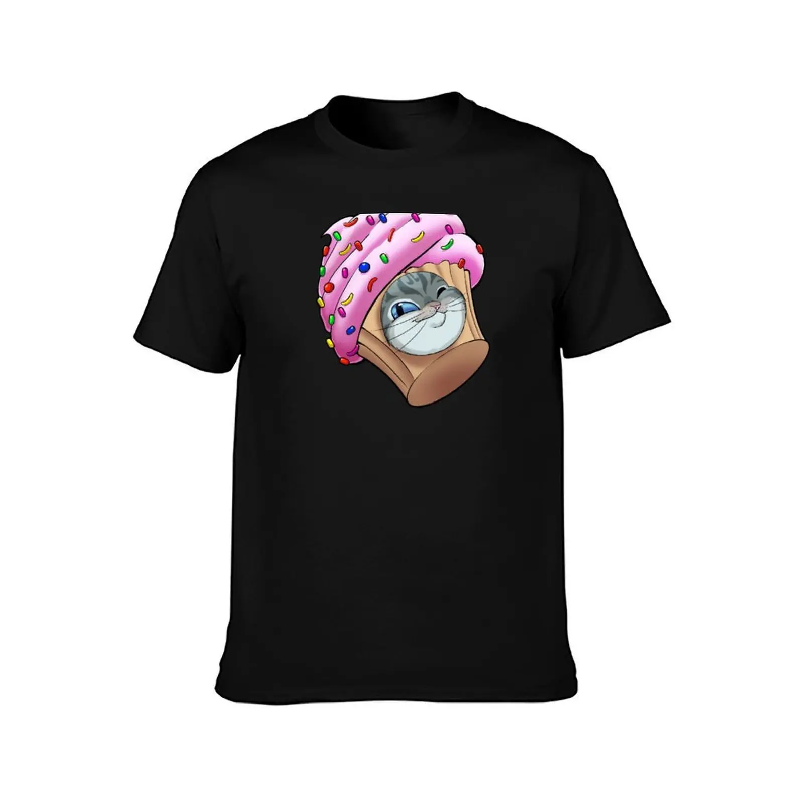 Cupcake Cat T-Shirt, Summer Casual Cotton Tee, Oversized Streetwear Tops, Vintage Graphic Print, Loose Fit Short Sleeve