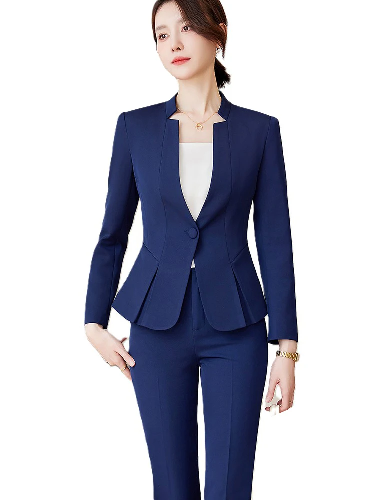 

Женский деловой рабочий брючный костюм, черный, темно-синий однотонный офисный женский комплект из 2 предметов, блейзер