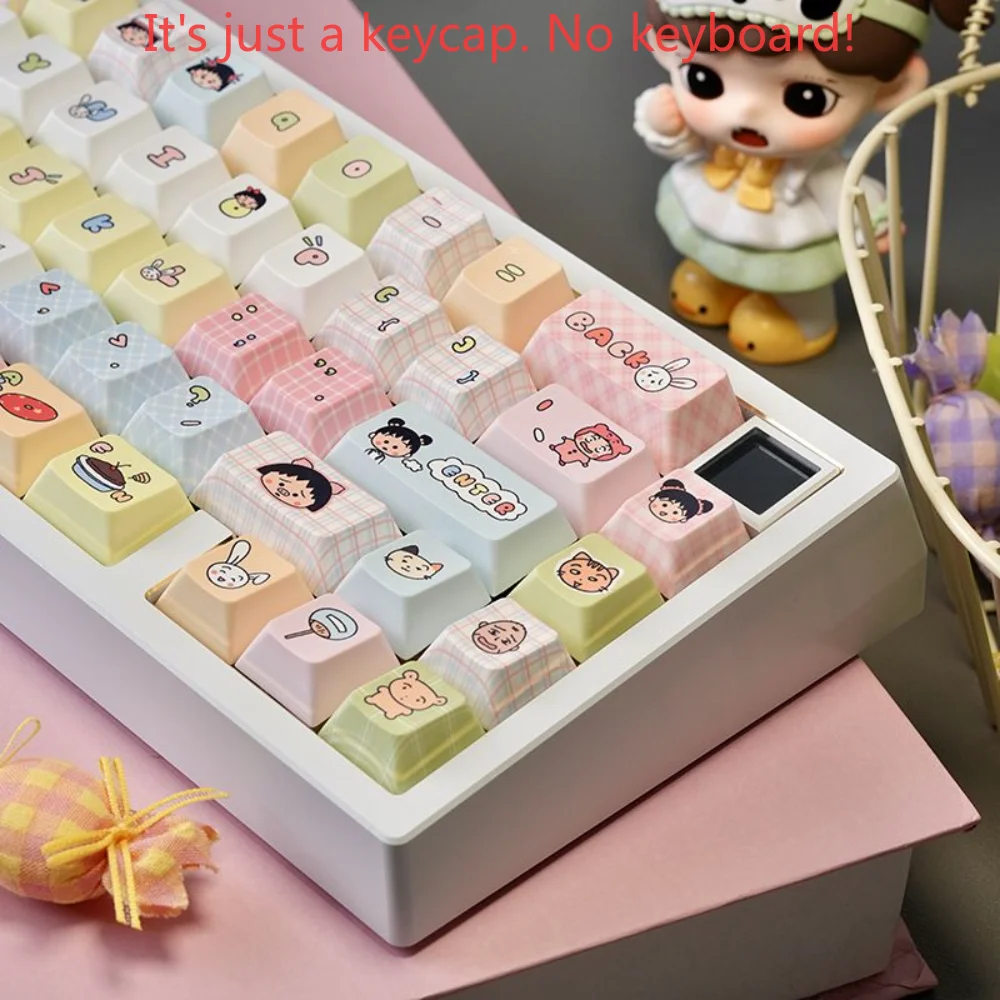 Little Maruko Cute Keycap PBT 130 Key Cherry MOA Anime Cartoon Theme Suitable for Mx Gateron Kailh Switch Mechanical Keyboard